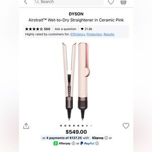 Dyson Airstrait Wet-to-Dry Straightener Flat Iron in Ceramic Pink